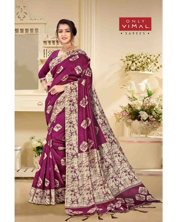Only Vimal Mysore Silk Printed Saree With Jhalar And Blouse Piece - Vine, 6.3 mtrs w/blouse