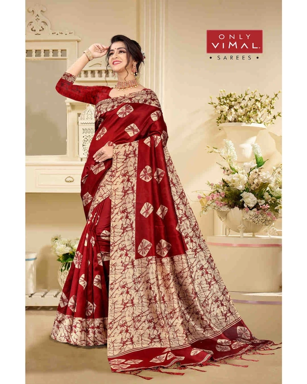Only Vimal Mysore Silk Printed Saree With Jhalar And Blouse Piece - Red, 6.3 mtrs w/blouse