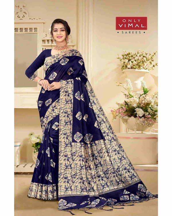 Only Vimal Mysore Silk Printed Saree With Jhalar And Blouse Piece - Blue, 6.3 mtrs w/blouse