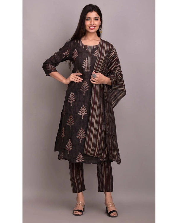 Women's Embellished Modal Suit Set - , Brown, L/42