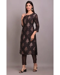 Women's Embellished Modal Suit Set - , Brown, L/42