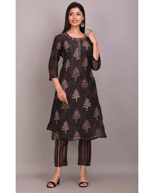 Women's Embellished Modal Suit Set - , Brown, L/42