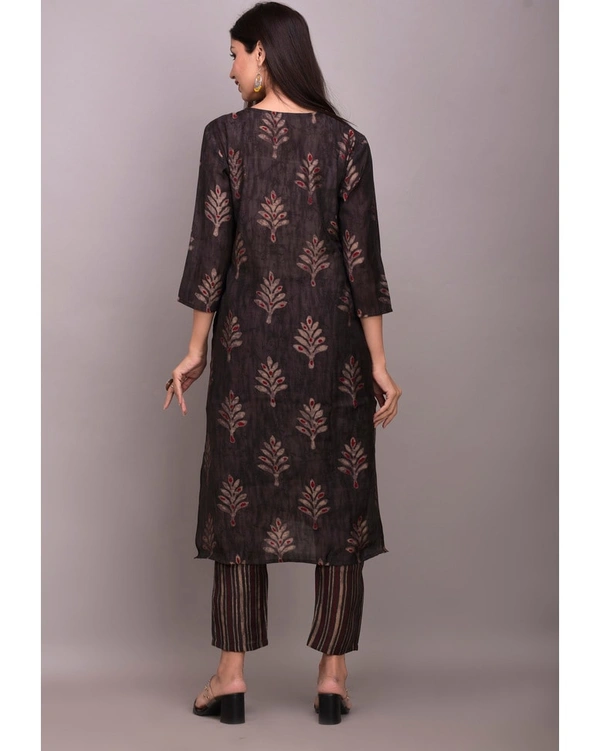 Women's Embellished Modal Suit Set - , Brown, L/42