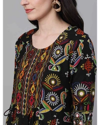 Ishin Black Gatha Print Anaarkali Kurta  - Medium, Black