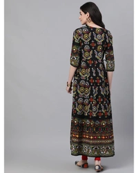 Ishin Black Gatha Print Anaarkali Kurta  - Medium, Black