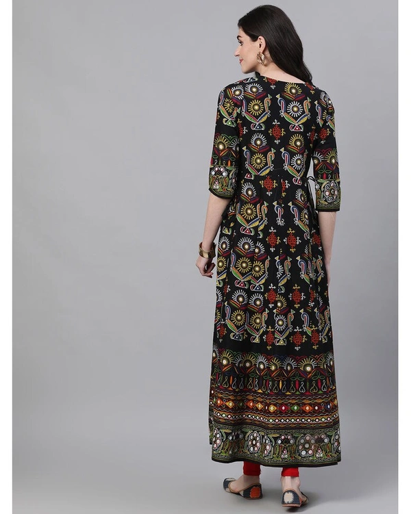 Ishin Black Gatha Print Anaarkali Kurta  - Medium, Black