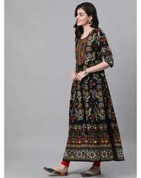 Ishin Black Gatha Print Anaarkali Kurta  - Medium, Black