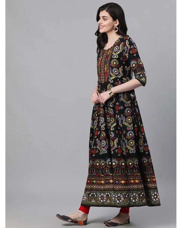 Ishin Black Gatha Print Anaarkali Kurta  - Medium, Black