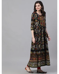 Ishin Black Gatha Print Anaarkali Kurta  - Medium, Black