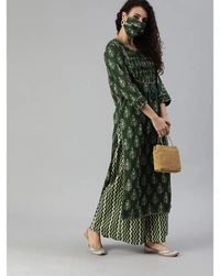 Ishin Pure Cotton Printed Kurta And Plazzo Set - Dark Green, Medium