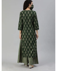 Ishin Pure Cotton Printed Kurta And Plazzo Set - Dark Green, Medium