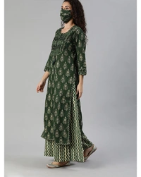Ishin Pure Cotton Printed Kurta And Plazzo Set - Dark Green, Medium
