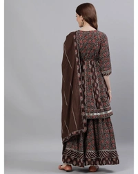 Ishin Pure Cotton Embroidered Suit Set  - Brown, Medium