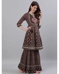 Ishin Pure Cotton Embroidered Suit Set  - Brown, Medium