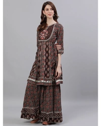 Ishin Pure Cotton Embroidered Suit Set  - Brown, Medium