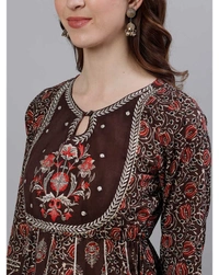 Ishin Pure Cotton Embroidered Suit Set  - Brown, Medium