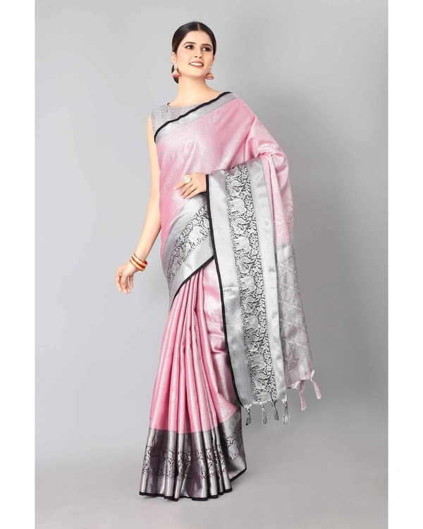Pehnava Women's Muslin Embellished Regular Saree - Light Pink, 6.3 Mtrs With Blouse