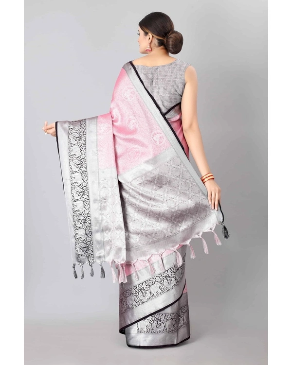 Pehnava Women's Muslin Embellished Regular Saree - Light Pink, 6.3 Mtrs With Blouse
