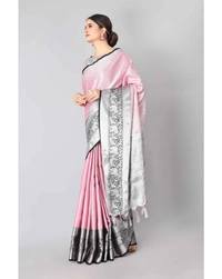 Pehnava Women's Muslin Embellished Regular Saree - Light Pink, 6.3 Mtrs With Blouse