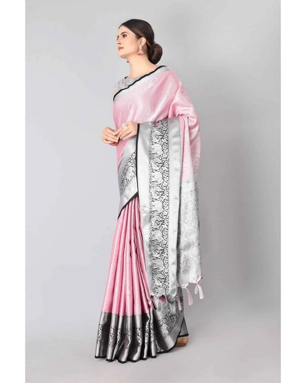 Pehnava Women's Muslin Embellished Regular Saree - Light Pink, 6.3 Mtrs With Blouse
