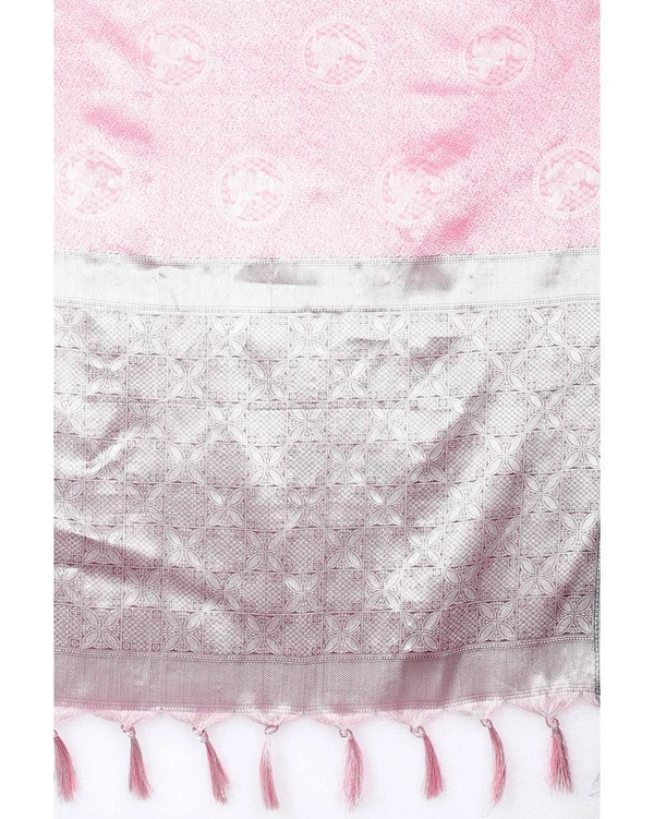 Pehnava Women's Muslin Embellished Regular Saree - Light Pink, 6.3 Mtrs With Blouse