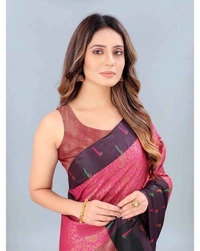 Pehnava Women's Kanjeevaram Silk Woven Design Pink Saree With Blouse - Pink, 6.3 Mtra With Blouse
