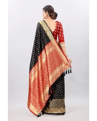 Pehnava Women's Banarsi Silk Woven Designer Saree With Blouse - Black, 6.3 Mtrs With Blouse