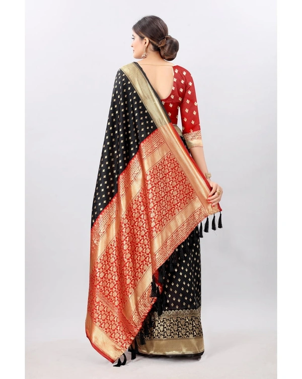 Pehnava Women's Banarsi Silk Woven Designer Saree With Blouse - Black, 6.3 Mtrs With Blouse