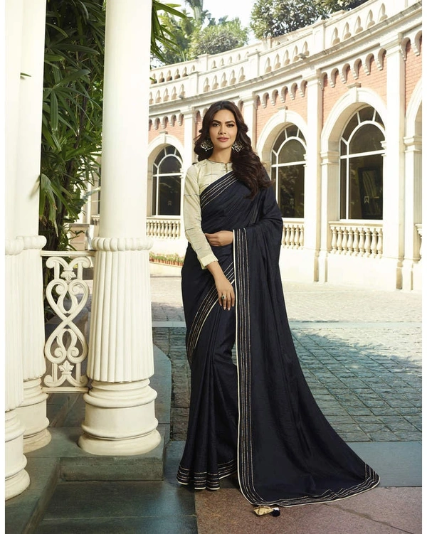 Pehnava Women's Silk Embroidered Part Wear Saree With Blouse - Black, 6.3 Mtrs With Blouse