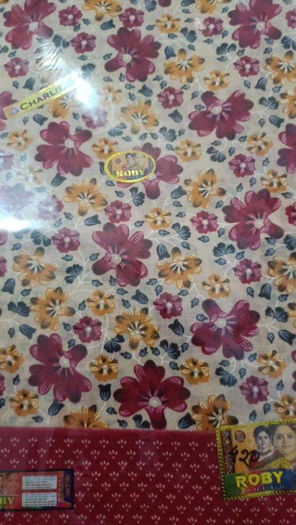 Roby Cotton Saree - Red & white, Free