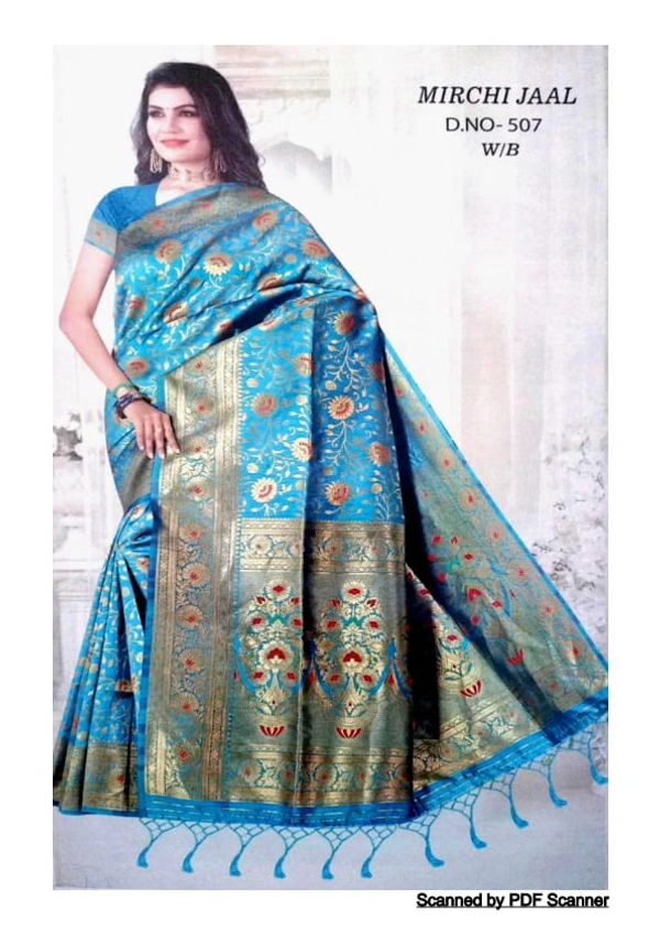Banarasi Silk Saree - Sky Blue, Free