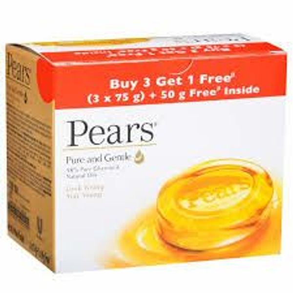 HUL Pears Pure & Gentle Moisturising Bathing Bar Soap with Glycerine For Golden Glow 75g (Pack of 4).3+1 Free