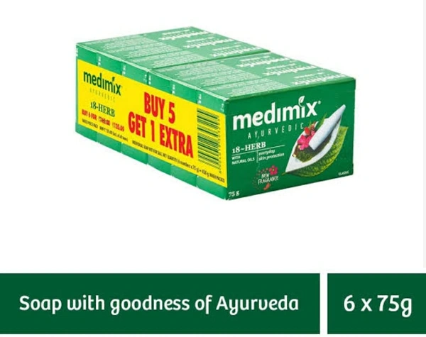 Medimix Ayurvedic Classic 18 Herbs Soap, 75g (5+1 Offer Pack)