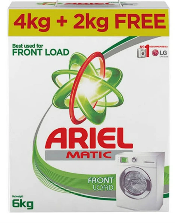 P&G Ariel Matic Detergent Powder - Front Load, 6kg Carton+ 1Ltr.Ariel Liquid Free