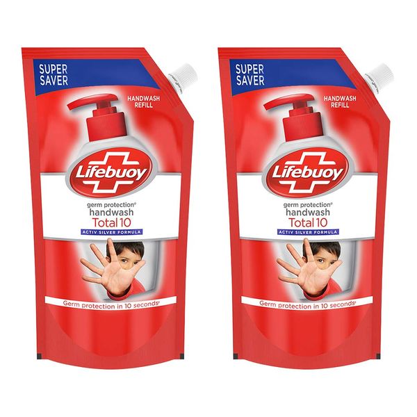 Lifebuoy Germ Protection Handwash Total 10+ - Activ Silver Formula, Fights Infections, 750 ml (Buy 1 Get 1 Free)
