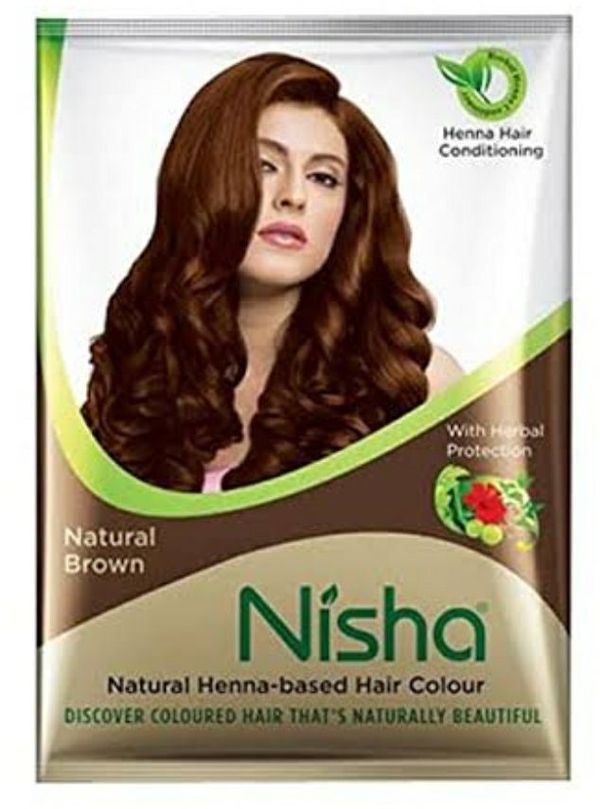 Nisha Natural Henna Based Hair Color  Sachet (Pack Of 10) Semi Permanent Natural Brown , Natural Brown