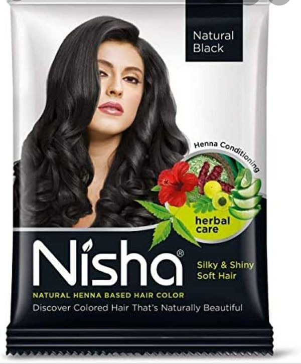 Nisha Natural Henna Based Hair Color Henna Conditioning Herbal Care silky & Shiny Soft Hair  (Natural Black, Pack of 10) 10 Pouch