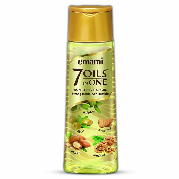 Emami 7 Oils In One | Non Sticky & Non Greasy Hair Oil | 20 Times Stronger Hair | Nourishes Scalp | Free of Sulphates, Parabens and Chemicals | With Goodness of Almond Oil, Coconut Oil, Argan Oil and Amla  300 Ml. 