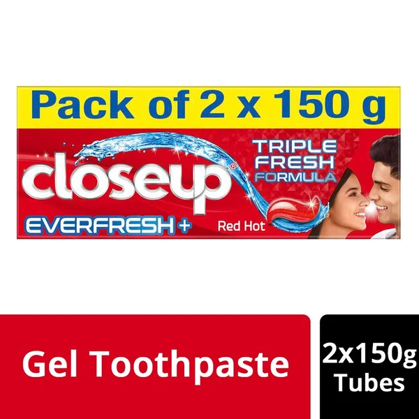 CLOSEUP TRIPLE FRESH FORMULA ANTI-GERM GEL TOOTHPASTE RED HOT  (150g, Pack of 2)