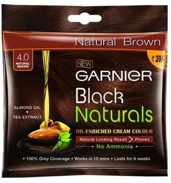 Garnier Black Naturals Oil Enriched Cream Hair Colour - 4.0 Natural Brown