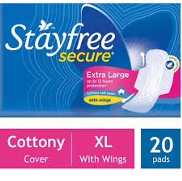 STAYFREE Secure XL Cottony Soft - Sanitary Pads for Women, With Wings, 20 pcs