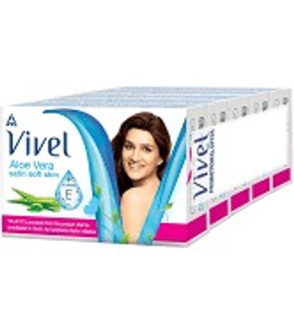 Vivel Aloe Vera Soap,Satin Soft Skin with Vitamin E, 100gx4+1
