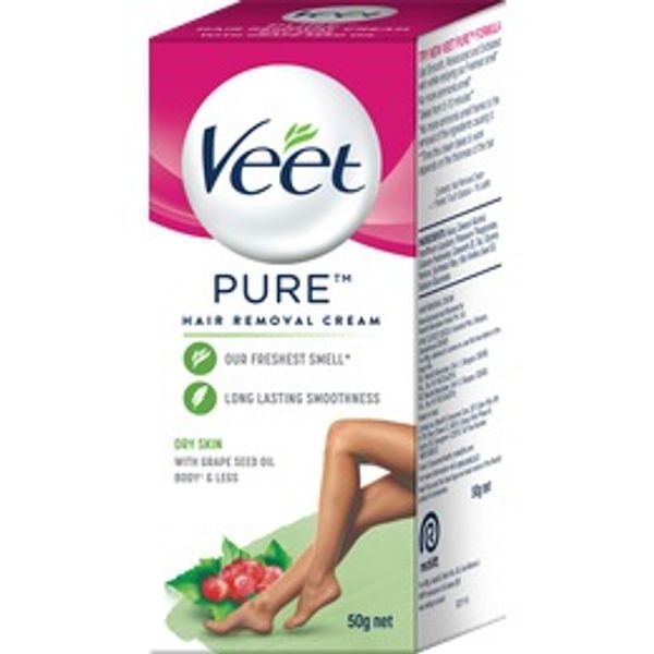 Veet Pure Hair Removal Cream - For Women, With No Ammonia Smell, Dry Skin, 30 g - Green