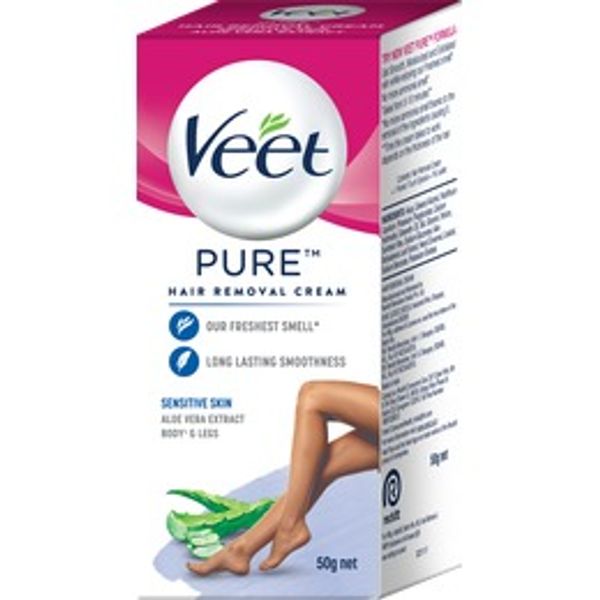 Veet Pure Hair Removal Cream - For Women, With No Ammonia Smell, Sensitive Skin, 30 g - Blue
