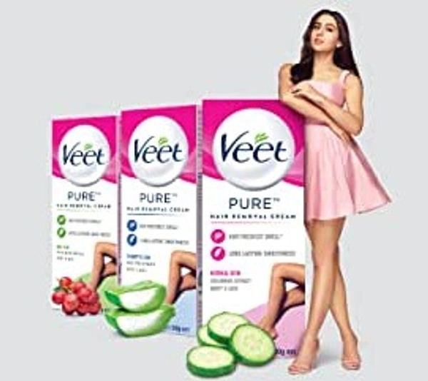 Veet Pure Hair Removal Cream - For Women, With No Ammonia Smell, Sensitive Skin, 30 g - Blue