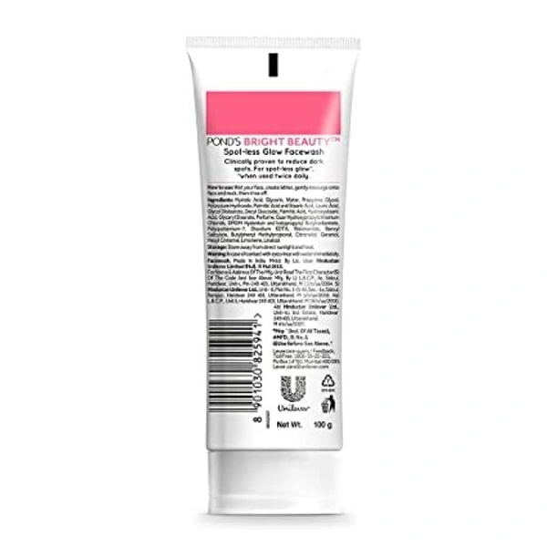 PONDS POND'S Bright Beauty Spot-less Glow Face Wash With Vitamins, Removes Dead Skin Cells & Dark Spots, Double Brightness Action, All Skin Types, 100g
