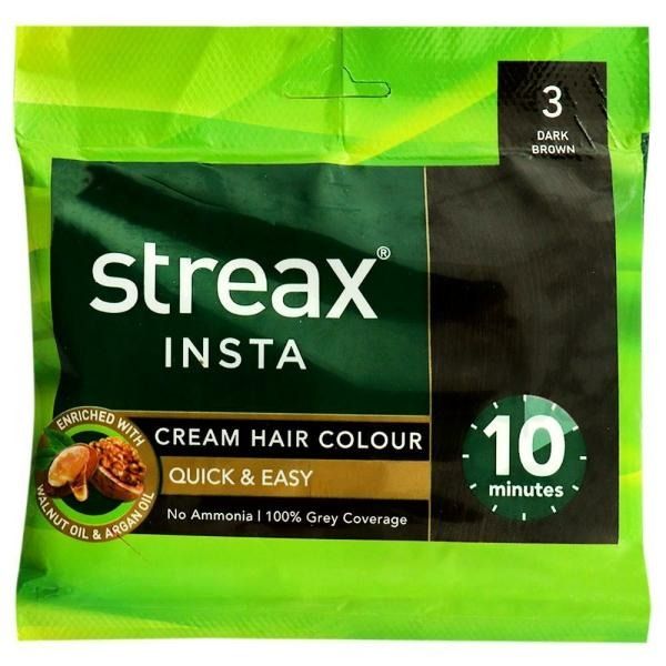 Streax Insta Cream Hair Colour, Dark Brown (3) (15g + 15 ml) - 8 pcs