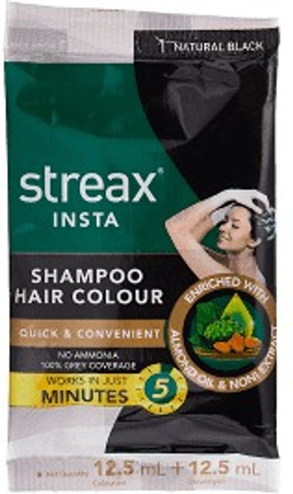 Streax Insta Hair Colour Cream Shampoo, Natural Black, 25ml - BLACK