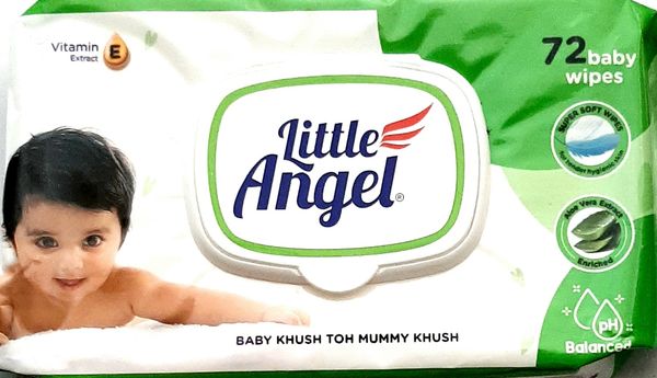 Little Angel Gentle Soft Cleansing Baby Wipes 72 Count with Aloevera & Vitamin E, (72 Count)