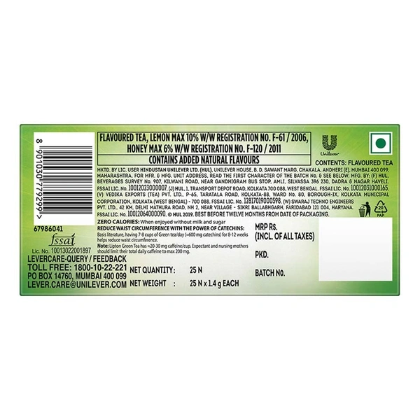Lipton Honey Lemon Green Tea Bags, 35 g (25 Bags x 1.4 g each)
